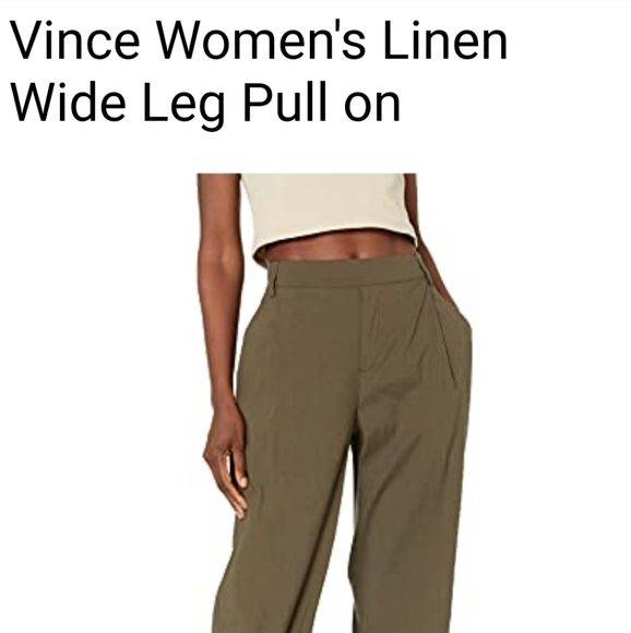 Vince wide leg linen pull on pants elastic waist new Women's S M $328 Tea Leaf
